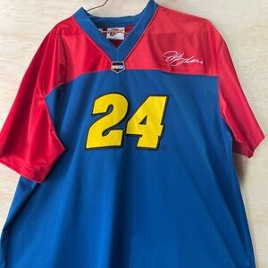 Blue and Red Athletic Jersey with Yellow Number 24